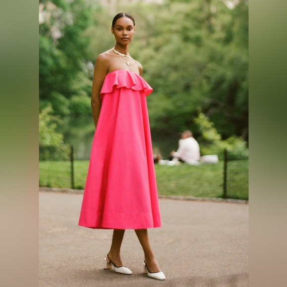 NWT By Anthropologie Strapless Flounce A-Line Midi Dress Size Small - Picture 2 of 11